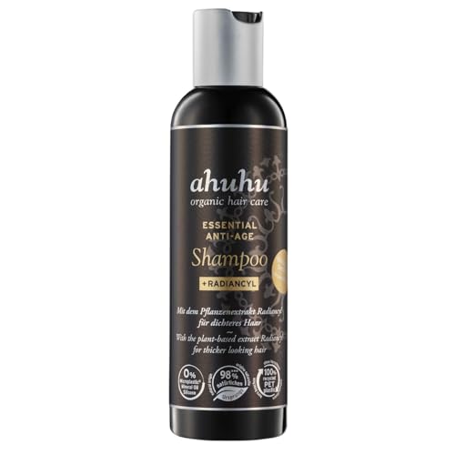 ahuhu ESSENTIAL ANTI-AGE Shampoo (200 ml) – Haarshampoo mit Radiancyl & Pfefferminz-Extrakt, reduziert Haarausfall, fördert Haardichte & Volumen, silikonfrei, für Damen & Herren, vegane Haarpflege