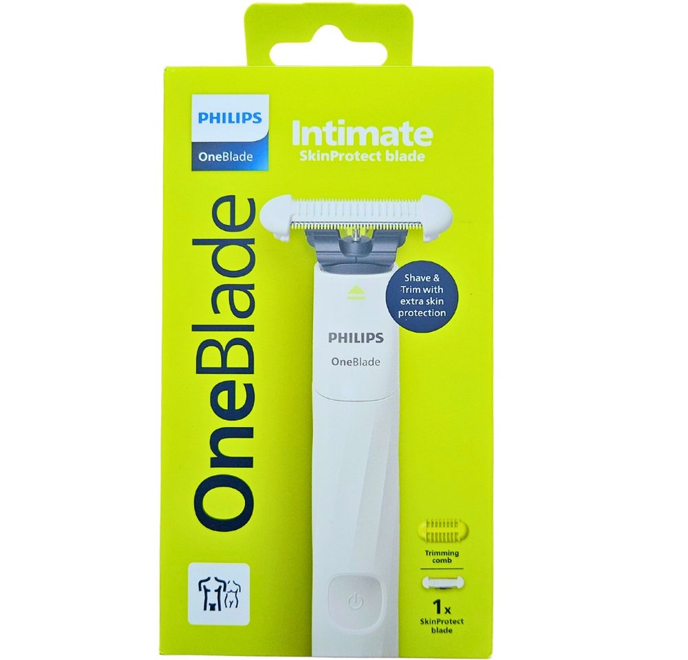 Philips OneBlade Intimate Men QP1924/20, Elektrorasierer mit SkinProtect-Klinge, 100% wasserdicht für Nass- und Trockenrasur, 2 Aufsätze