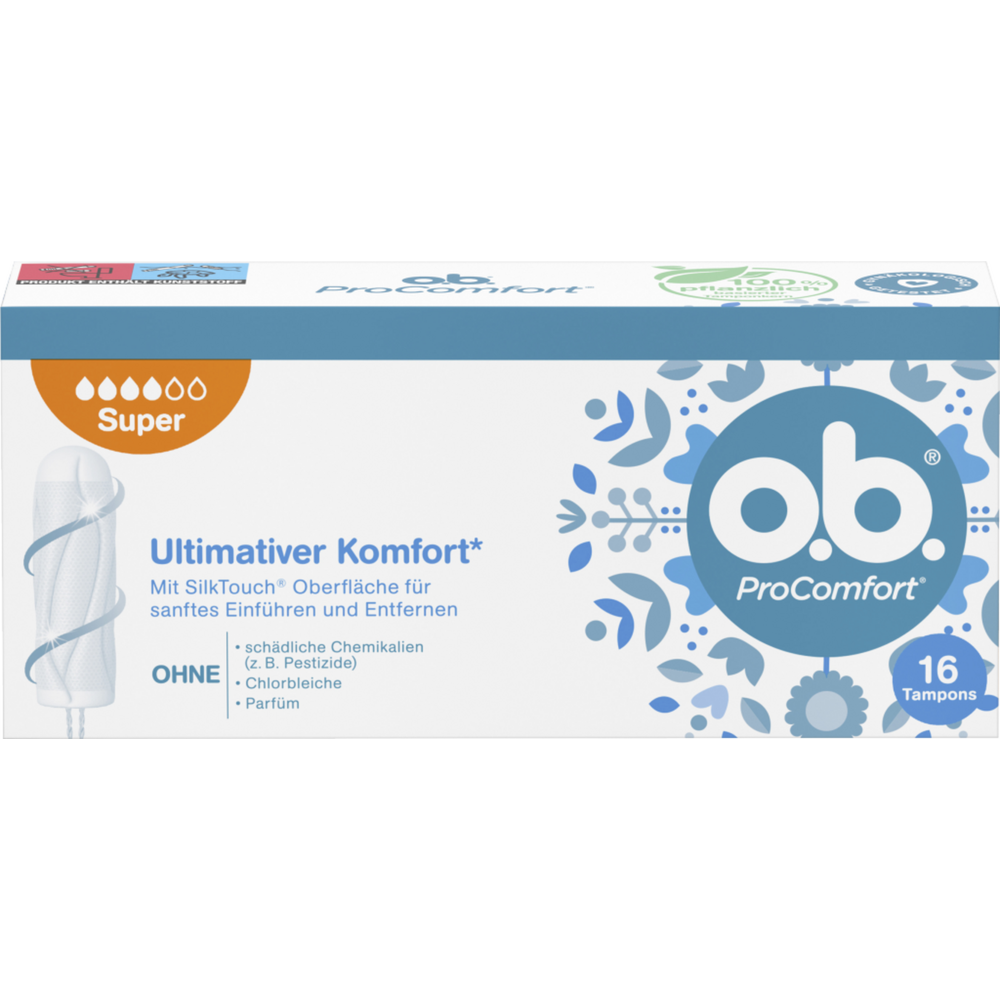 o.b. ProComfort Tampons Super, mit Dynamic Fit Technologie und SilkTouch Oberfläche, gynäkologisch getestet, 100% pflanzlich basierter Tamponkern