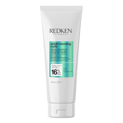 REDKEN Treatment zur Regeneration der Struktur von behandelten, geschädigten Locken, Mit Zitronensäure Glycin & Avocado-Öl, Silikonfrei, Vegan - Acidic Bonding Curls Leave-In Treatment, 1 x 250 ml