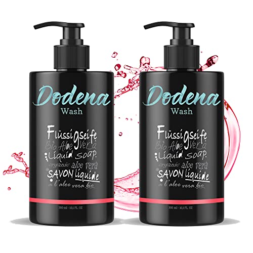 Dodena Flüssigseife mit Aloe Vera & Granatapfel, pH-Neutral, Bio & Vegan, Nachfüllbar ohne Parabene & Silikone, Feuchtigkeitsspendend (5 x 300ml)