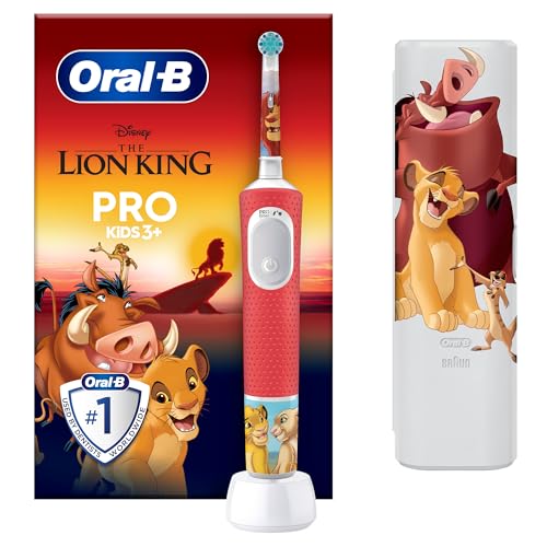 Braun Oral-B Pro Kinder König der Löwen, elektrische Zahnbürste mit rotierendem Bürstenkopf, Sensitiv-Modus und Timer für Kinder