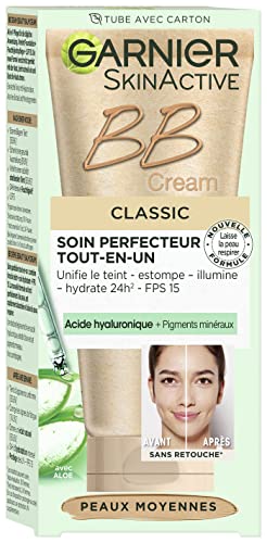 Garnier SkinActive BB Cream – All-in-1 Tagespflege mit Hyaluronsäure und Aloe Vera, kaschiert Hautunregelmäßigkeiten, LSF 15, Klassik, Mittel, 50 ml