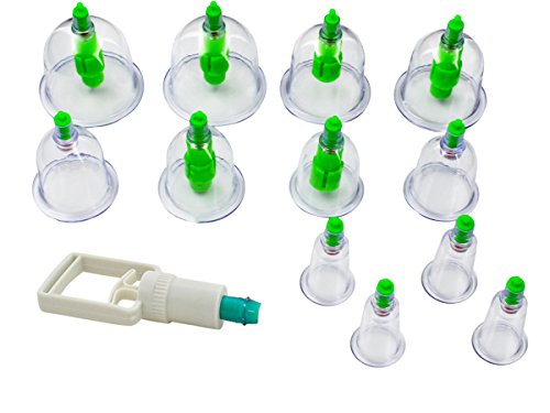 soulima Vakuum-Massager Schröpfen Set, 13-tlg. mit 12x wiederverwendbaren Schröpfgläsern und 1x Vakuum-Pumpe, feuerfrei und ideal für Massage und Schmerztherapie