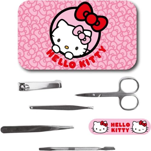 CERDÁ LIFE'S LITTLE MOMENTS Hello Kitty Maniküre-Set mit Metalletui, 5-teiliges Körperpflegeset für Mädchen und Teenager, inklusive Nagelknipser, Schere, Pinzette und Nagelhautwerkzeug