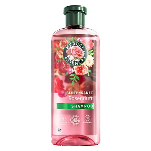 Herbal Essences Blütensanft Shampoo mit Rosenduft 350ml, Von stumpfem Haar zu seidig glänzendem Haar, Mit Rosenessenz, Natürliche Inhaltsstoffe, Vegan, Ohne Silikone