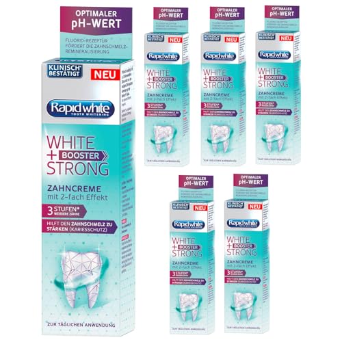 RAPIDWHITE Zahncreme Zahnpasta WHITE + STRONG BOOSTER 6x75 ml, für sofort weißere Zähne, mit optimalem pH-Wert, Kariesschutz