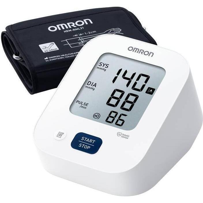 Omron M2+ Connect, Blutdruckmessgerät Oberarm mit Bluetooth, 30 Speicherplätzen, mittlere/große Manschette, Hochdruckindikator, unregelmäßiger Herzschlag-Erkennung