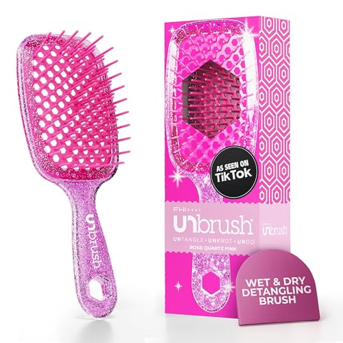 UNbrush Glitter Collection Detangling Hair Brush, Rose Quartz Haarbürste mit 105 sanften Borsten für nasses und trockenes Haar, Unisex