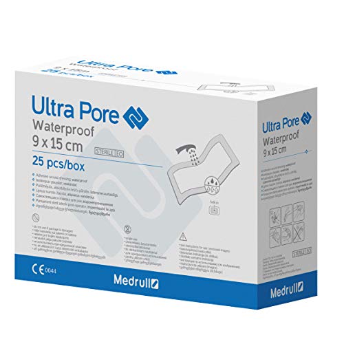 Medrull Ultra Pore Sterile Wasserdicht Duschpflaster Wundverband 25 Stück, 15 x 9 cm Groß, 160 g