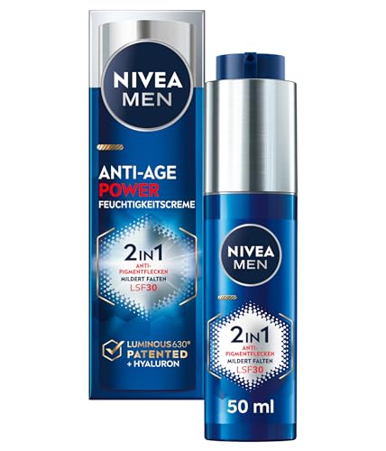 Nivea Men Anti-Age 2in1 Power Tagespflege mit LSF 30, Gesichtspflege mit Hyaluron und LUMINOUS630 gegen Alters- und Pigmentflecken (50 ml)