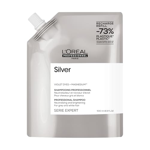 L'Oréal Professionnel Serie Expert Silver Shampoo, Anti-Gelbstich Haarshampoo für weißes, graues & blondiertes Haar, Violett-Pigmente, 500 ml - Refill