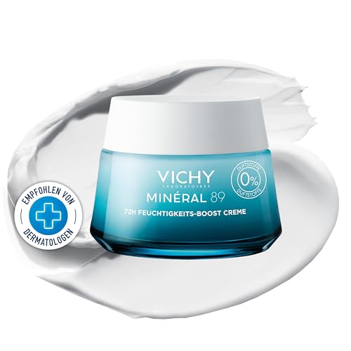 VICHY Minéral 89 72 h Feuchtigkeits-Boost Creme, Für normale und trockene Haut, Mit Hyaluronsäure, Squalan, Vitamin E und Niacinamid, Schnell einziehend und nicht fettend, 50 ml