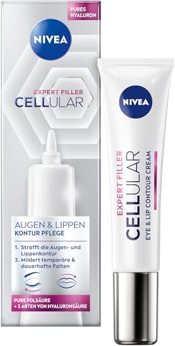 NIVEA Cellular Expert Filler Augen & Lippen Konturpflege, straffende Anti-Falten Augencreme mit Hyaluron- & Folsäure, Lippenpflege zur Straffung der Lippenkontur (15 ml)