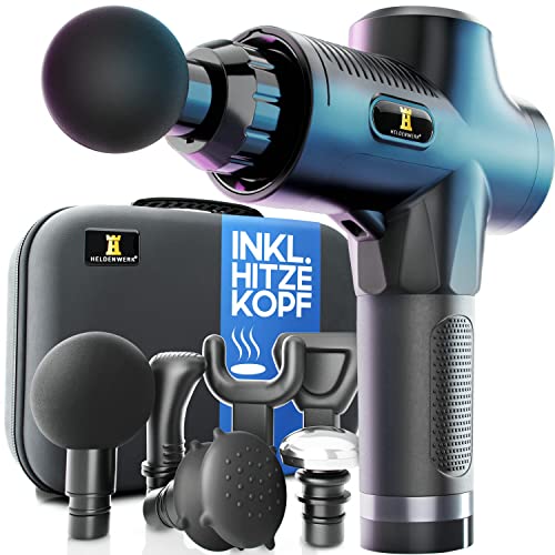 HELDENWERK Massagepistole mit 7 Massageköpfen, 30 Geschwindigkeiten und Hitzekopf, USB-C Anschluss, kompakt und leise