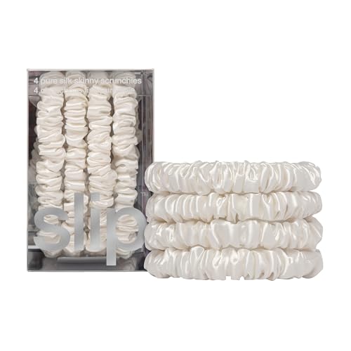 slip Hair Care Skinny Scrunchies, 4er Pack aus 100% Seide für haarschonendes Styling