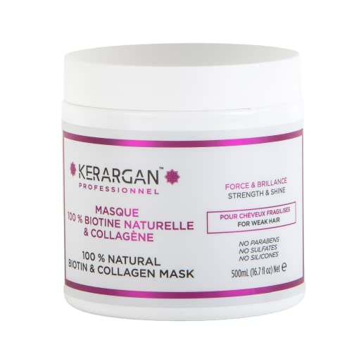 Kerargan - Haarmaske mit Biotin und Kollagen, die Ihrem Haar neue Kraft und Glanz verleiht und es gleichzeitig dicker macht - Für geschädigtes Haar - Sulfat-, Paraben- und Silikonfrei - 500 ml
