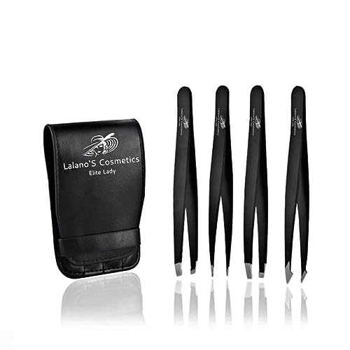 Lalano`S Cosmetics Deluxe Pinzetten Set, 5-tlg. Maniküre und Pediküre Set mit elegantem Etui und präzisen, abgerundeten Spitzen