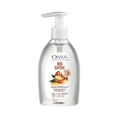 Omia Nicht Seife Eco Bio Arganöl, Flüssigseife für Hände und Gesicht, ideal für trockene und reizende Haut, feuchtigkeitsspendende Wirkung, dermatologisch getestet, nickelfrei, 300 ml