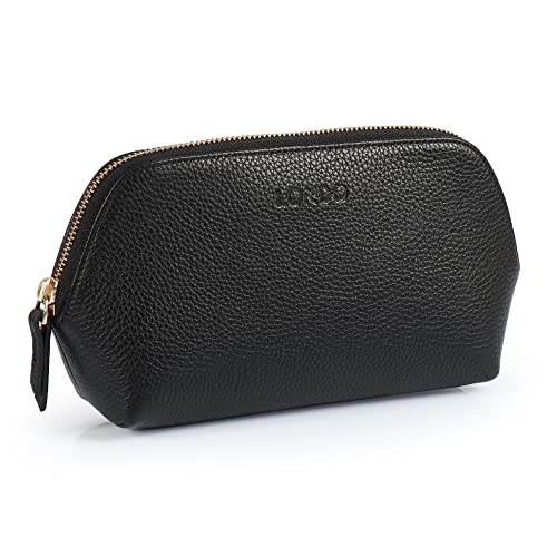 Londo Echtleder Kosmetiktasche, Schminktasche, Make up Tasche für Damen, Mädchen - Sonderfach mit Reisverschluss (Schwarz)