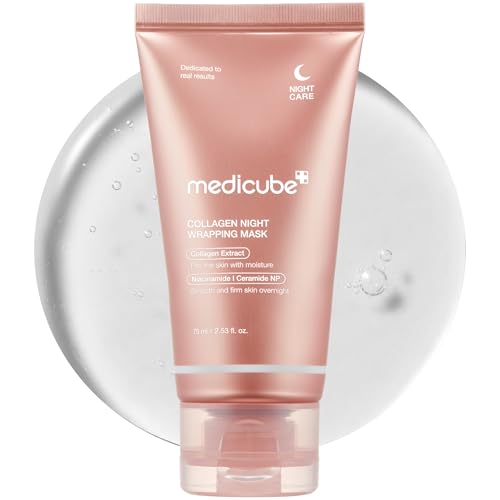 Medicube Collagen Night Wrapping Cream, Gesichtsmaske für Elastizität und Hydratation, über Nacht Pflege mit Kollagen-Wrapping-Film, 75 ml