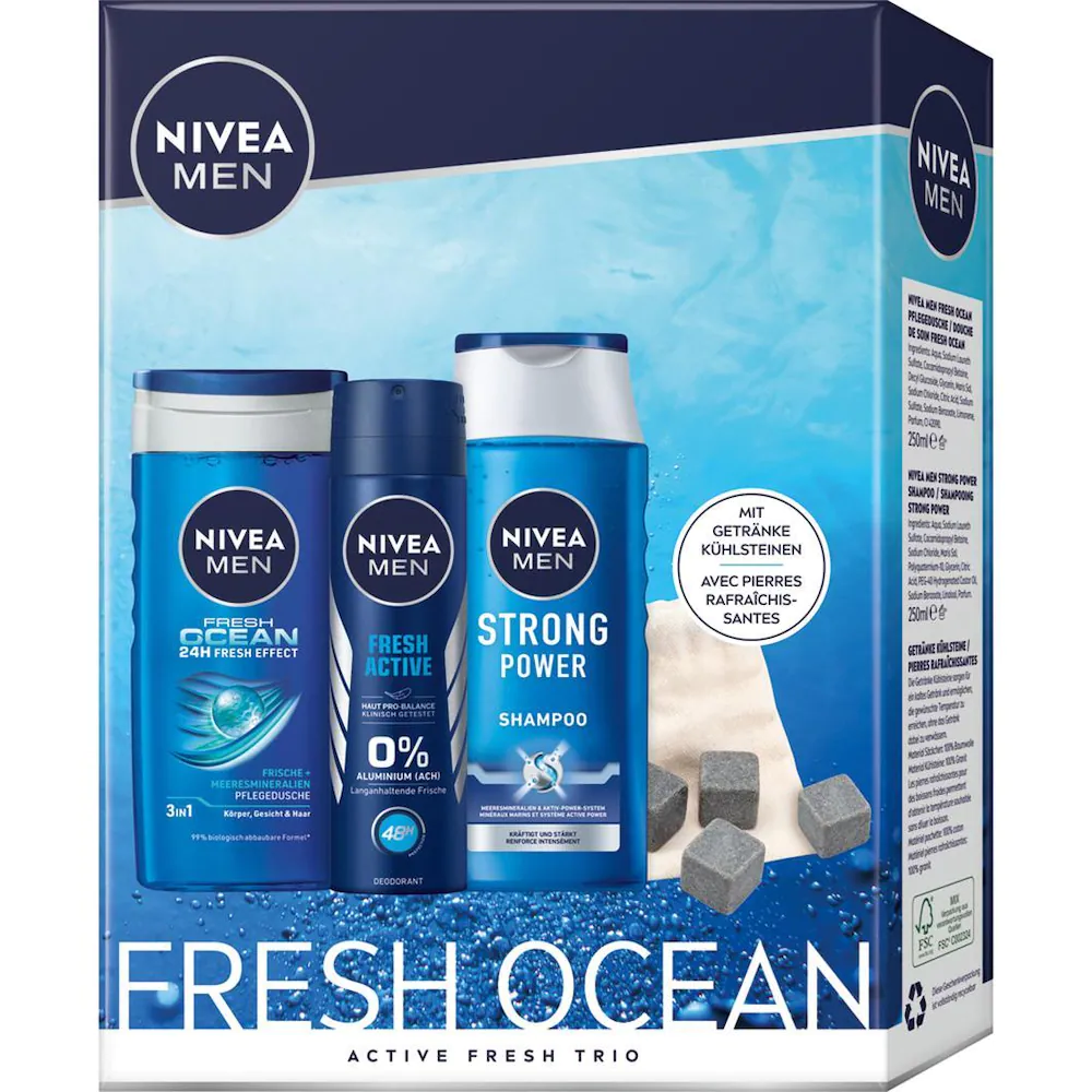 Nivea Men Geschenkset Ocean Pflegeset für Herren, Pflegedusche, Deodorant und Shampoo