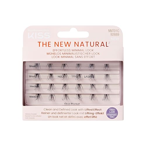 KISS The New Natural Effortless Minimal Look, knotenfreie Bündel mit selbstklebenden Wimpern, Trio 01, 24 St., leicht und natürlich