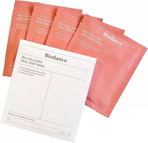 Biodance Bio Collagen Deep Face Mask, Feuchtigkeitsspendende Korean Skincare mit Hyaluronsäure, Niacinamid und Galactomyceten, 4 Blätter, 34 g