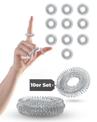 NEOLYMP Akupressur Ring 10er Set, Edelstahl Anti-Stress Fingermassageringe zur Förderung der Durchblutung, elastische Unterstützung für Panikattacken & ADHS-Hilfe