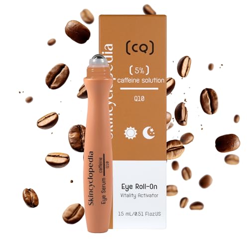 Skincyclopedia Koffein Augen Roll On, kühlendes Augenserum mit Q10 und Hyaluronsäure, gegen dunkle Augenringe und Tränensäcke, 15ml