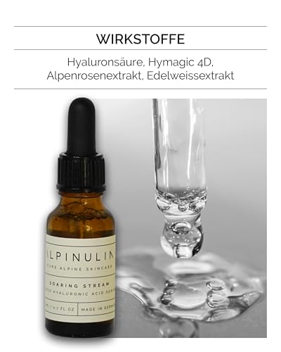 Alpinulin Hyaluronserum Soaring Stream mit Hymagic 4D, Alpenrosen- & Edelweißextrakt für intensive Feuchtigkeit und revitalisierte Haut