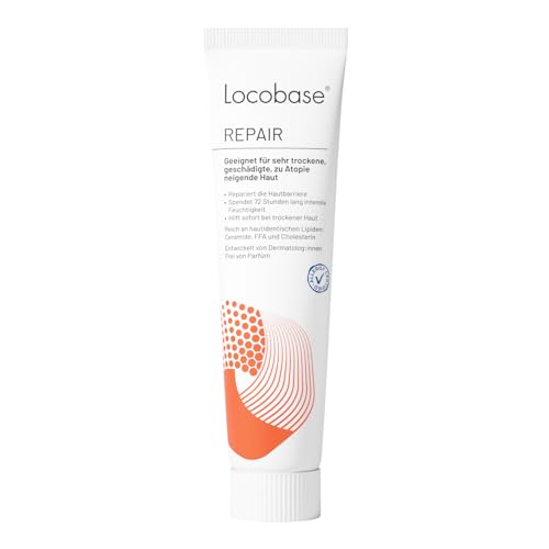 Locobase Repair Creme, 72h Feuchtigkeitscreme für sehr trockene & rissige Haut, parfümfrei, dermatologisch getestet, 50g