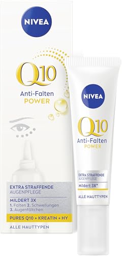 NIVEA Q10 Anti-Falten POWER Extra Straffende Augenpflege, Augencreme mit Q10, Kreatin & Hyaluronsäure gegen Falten & Schwellungen, 15 ml