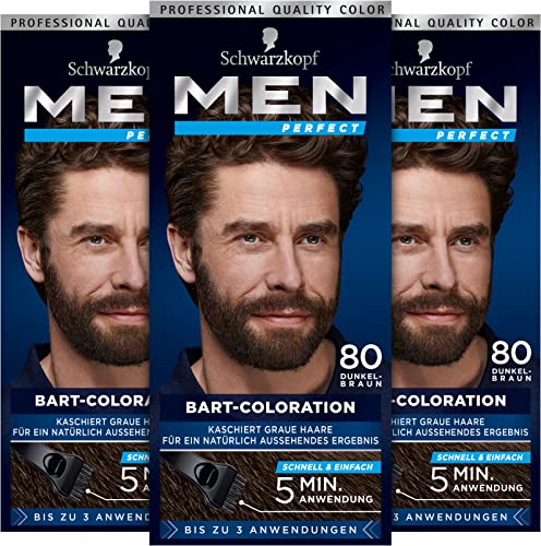 ‎Men Perfect Schwarzkopf Bart-Coloration 80 Dunkel -Braun, 3 x 30 ml