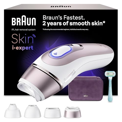 Braun Smart IPL Haarentfernung Skin i·expert 7, Professionelle Dauerhafte Laser-Haarentfernung, Designed in Germany, inkl. Etui, Venus Rasierer, 4 Aufsätze, PL7431, Weiß/Rosegold