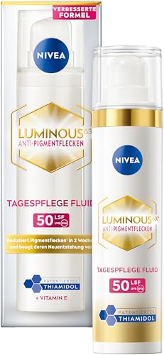 NIVEA LUMINOUS630 Anti-Pigmentflecken Tagespflege Fluid mit LSF 50, Thiamidol, Hyaluronsäure & Vitamin E, 40 ml