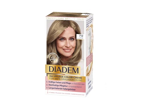 DIADEM 3-in-1 Pflege Color Creme 712 Mittel Aschblond, 1er Pack (1x 170ml), ‎permanente Haarfarbe, Haarpflege-Formel für gesund aussehende Ergebnisse, 100% Grauabdeckung