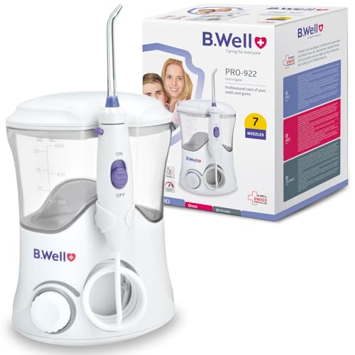 B.Well PRO-922, stationäre Munddusche mit 10 Betriebsarten, pulsierender Reinigung, 360-Grad-Düsendrehung, 600 ml Wassertank und 7 Düsen