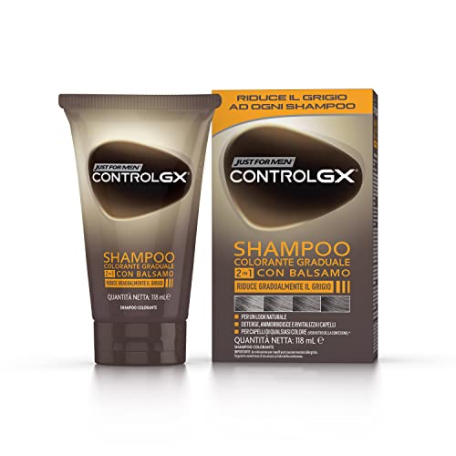 Just for Men Control GX Shampoo für Herren, Farbe & Haarfarbe, 2-in-1 mit Conditioner, reduziert allmählich das Grau, für einen natürlichen Look, 118 ml