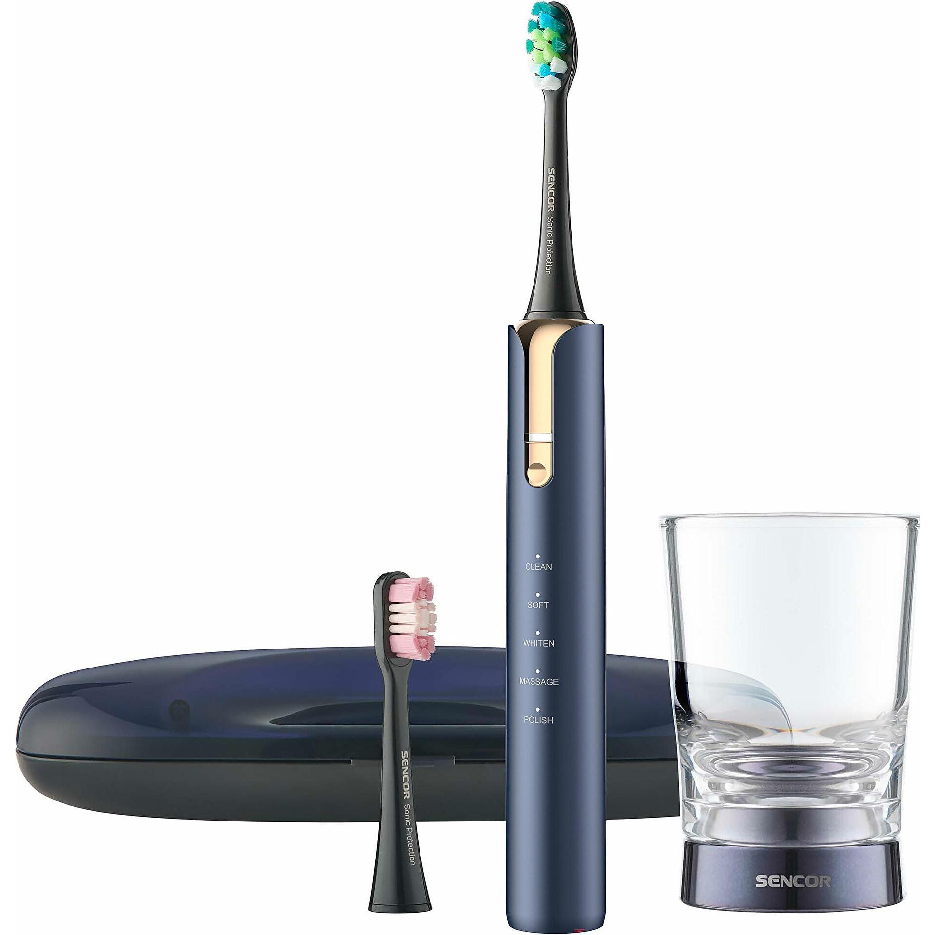 Sencor Sonic Toothbrush SOC 4110BL, Elektrische Schallzahnbürste mit effektiver Reinigungstechnologie, blau