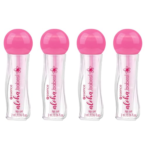 essence aloha, babes! Lip Oil Nr. 01, transparenter Lipgloss, feuchtigkeitsspendend, vegan, 4er Pack (4x2ml)