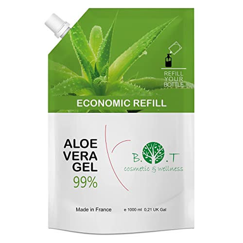 Aloe-Vera-Gel 99% rein. Aloe Vera von den Kanarischen Inseln, Spanien. 100% natürliche Hautpflege (Körper und Gesicht) und Haarpflege. Family Saver-Format 1000 ml