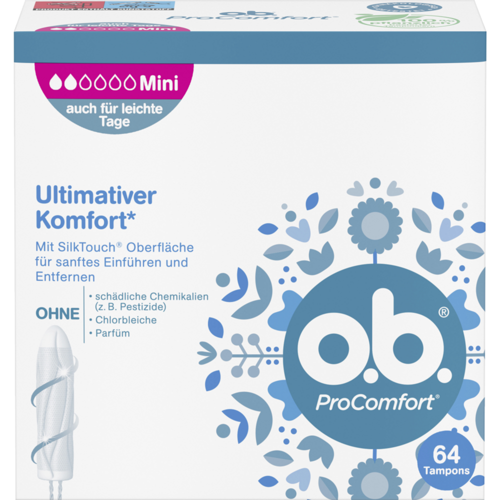 o.b. ProComfort Tampons Mini, mit Dynamic Fit Technologie und SilkTouch Oberfläche für ultimativen Komfort und zuverlässigen Schutz, einzeln verpackt