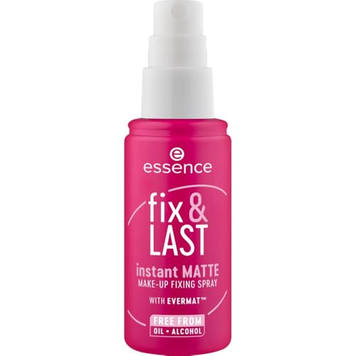 essence fix & LAST instant MATTE Fixing Spray, langanhaltendes Make-up mit verbessertem Sprühkopf, mattes Finish