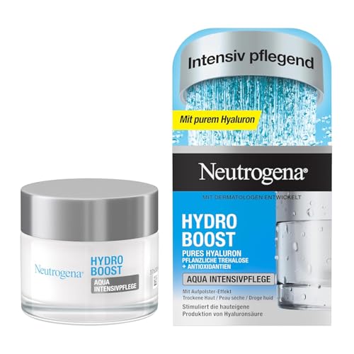 Neutrogena Hydro Boost Aqua Intensivpflege, feuchtigkeitsspendende Gesichtspflege mit Hyaluron & Antioxidantien, 50 ml, für trockene Haut