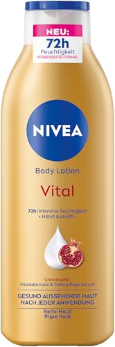 NIVEA Vital Body Lotion, nährende Körpercreme für reife Haut mit Granatapfel, Macadamiaöl & Tiefenpflege Serum, 250 ml, 72h intensive Feuchtigkeit
