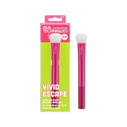 REAL TECHNIQUES VIVID ESCAPE Blush Brush, Rougepinsel mit plüschigem, gewölbtem Kopf für flüssiges und Creme-Rouge, tierversuchsfrei und vegan