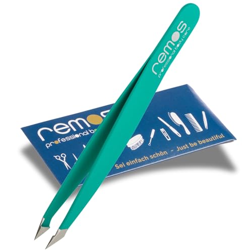 remos professional body care REMOS Kombipinzette Edelstahl [INOX] rostfrei 9.5 cm, 2in1 für Splitter und Haare, grün