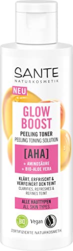 SANTE Naturkosmetik Glow Boost Peeling Toner, klärende Gesichtsreinigung mit AHA, Aminosäure und Bio-Aloe Vera, veganes Gesichtswasser für gepflegte und erfrischte Haut, 125ml