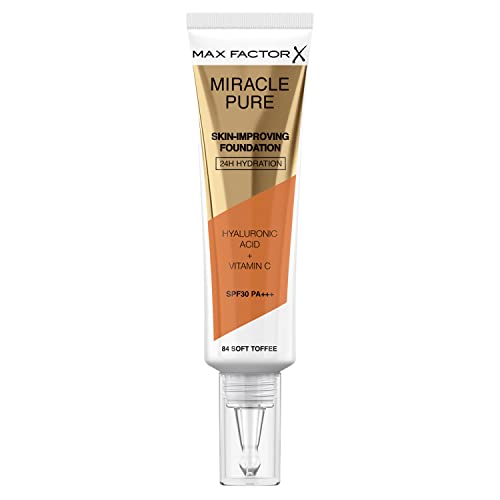 Max Factor Miracle Pure Skin Improving Foundation, Fb. 84 Soft Toffee, hautverbesserndes Make-Up mit LSF 30, 30 ml